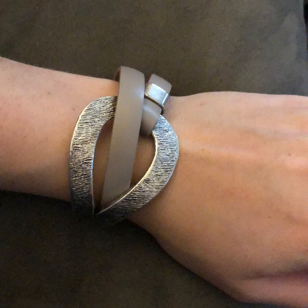 Saachi Taupe Leather Silver- Tone Wrap Bracelet